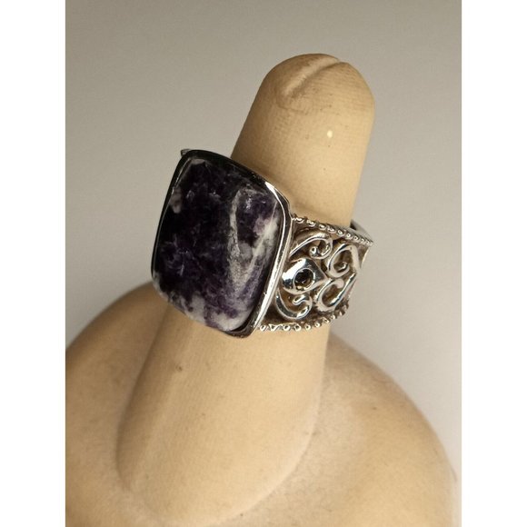 316L Stainless Steel Silver Tone Purple Stone Look Ring Size‎ 7 (10c2) - Picture 2 of 9